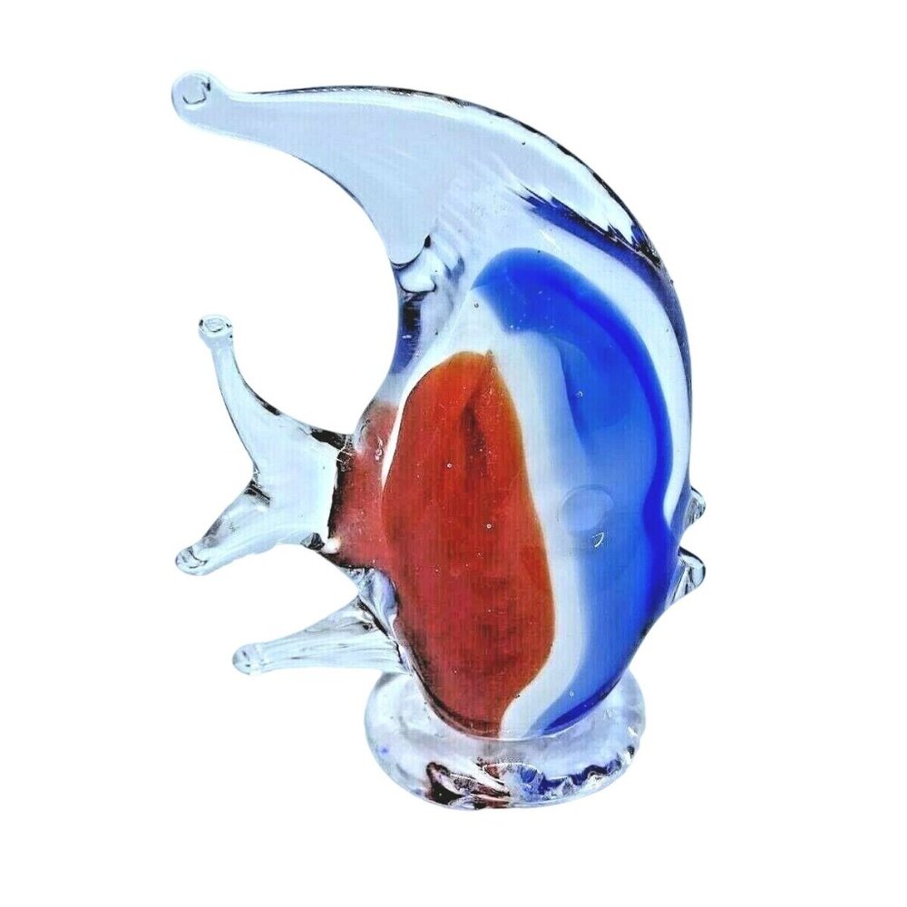 Art Glass Angel Fish Figurine Red White Blue Clear Multicolor Hand Blown